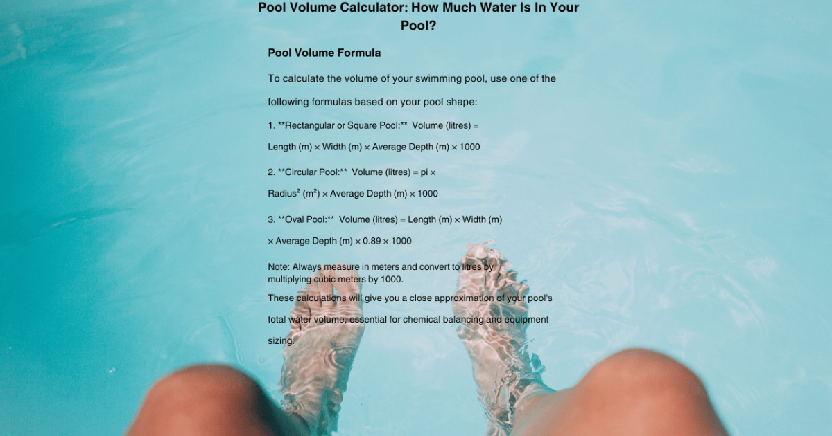 Swimming pool volume calculation formula diagram for accurate water measurement