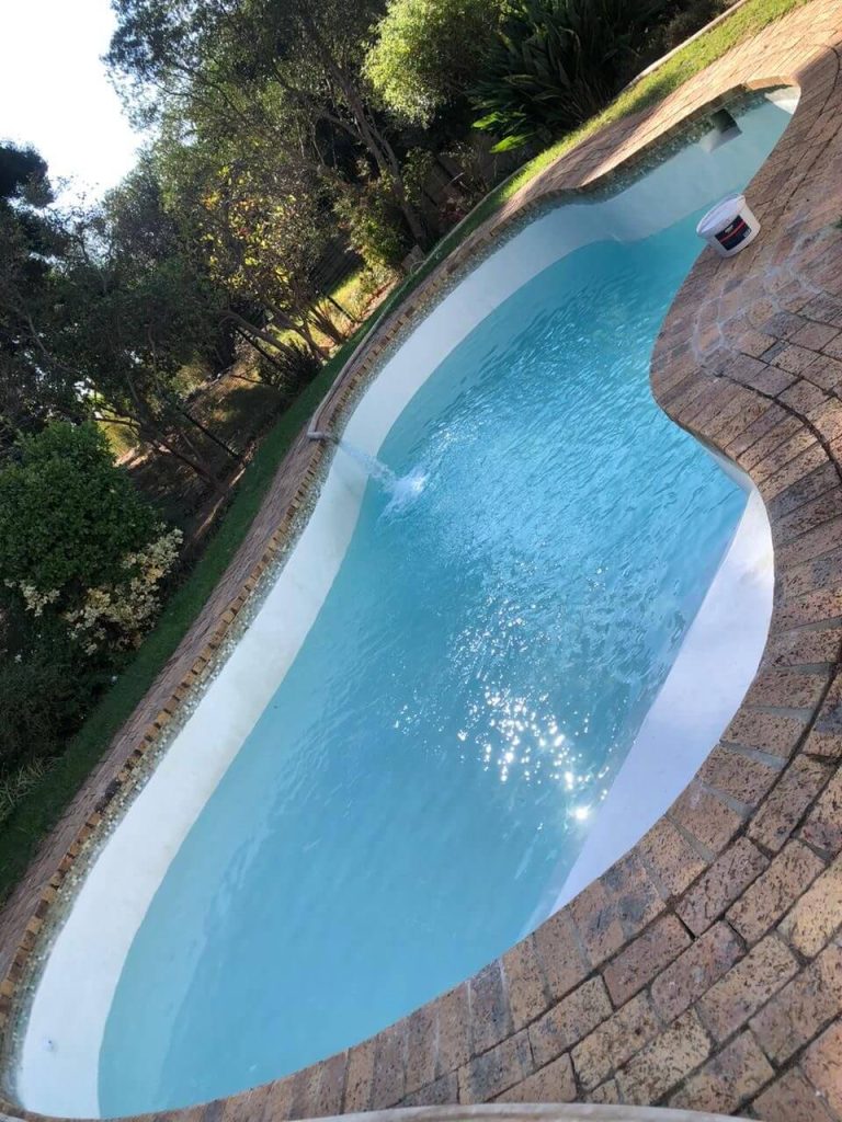 "Completed gunite pool relining project, showcasing smooth and durable finish."