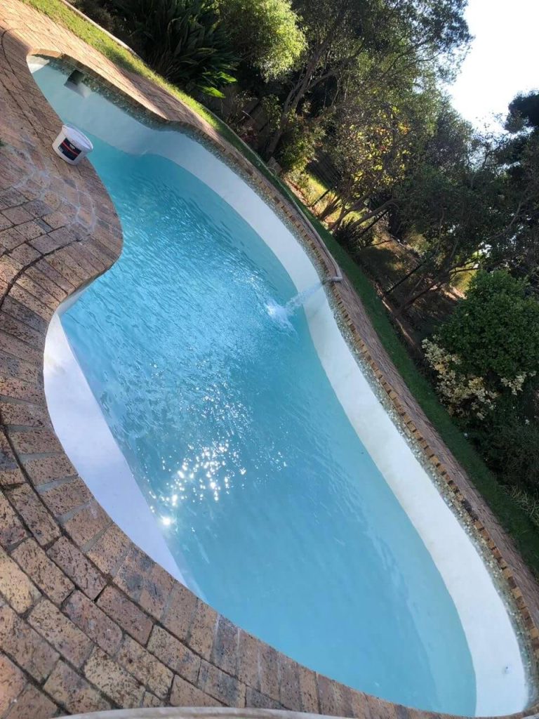 Side by side comparison of fibreglass lined pool and marbelite pool finish showing texture, colour, and surface quality in Cape Town South Africa