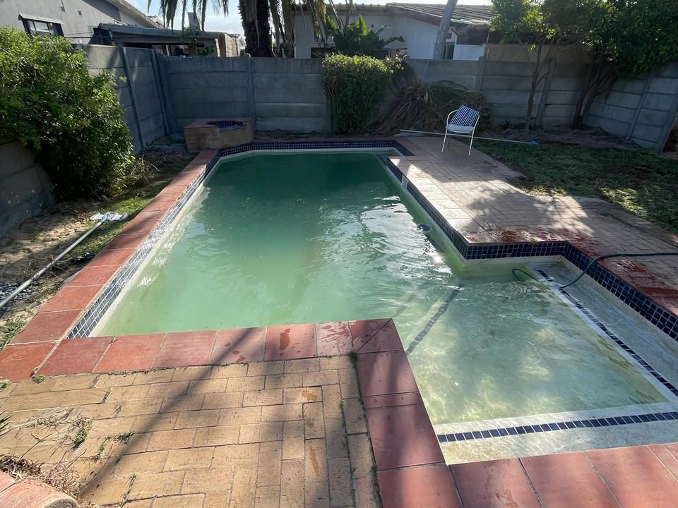“Green pool transformed into clean blue water after maintenance”