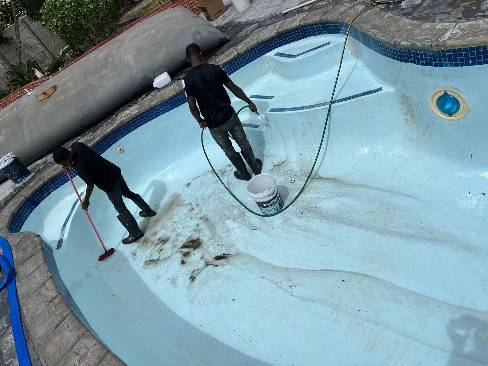 Collage of pool renovation, cleaning, and installation services in Paarl and Wellington