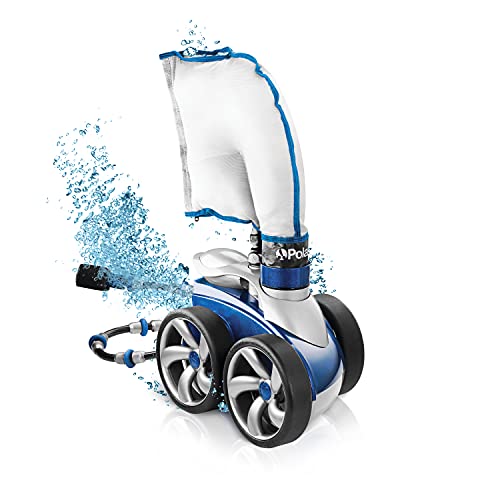Pressure-side pool cleaner in action on a tiled backyard pool in Cape Town – powerful debris removal for pool maintenance and servicing