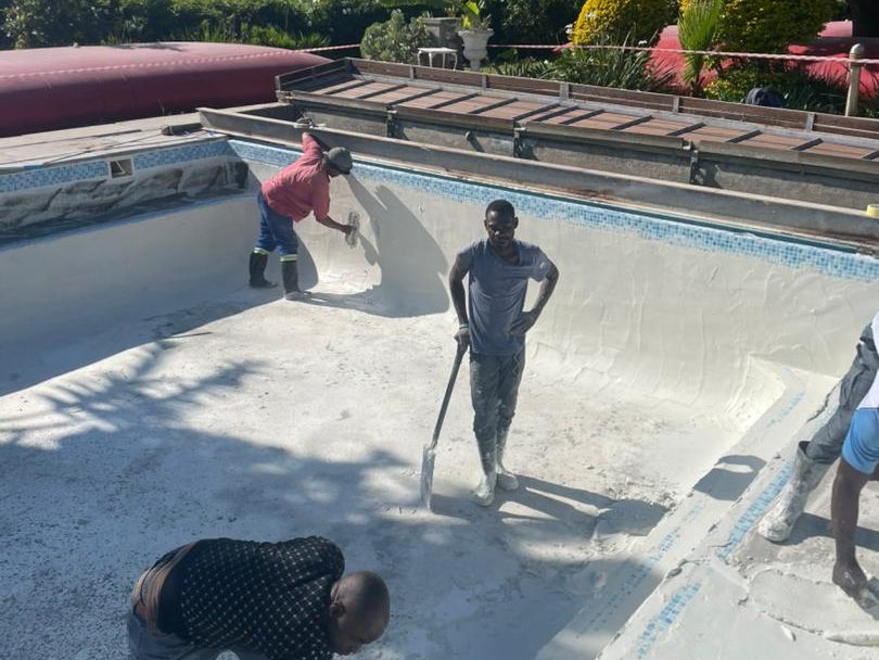 Professional marbelite resurfacing of a residential swimming pool in Cape Town by Pools Reno, restoring the pool’s smooth finish, bright colour, and long-lasting durability.