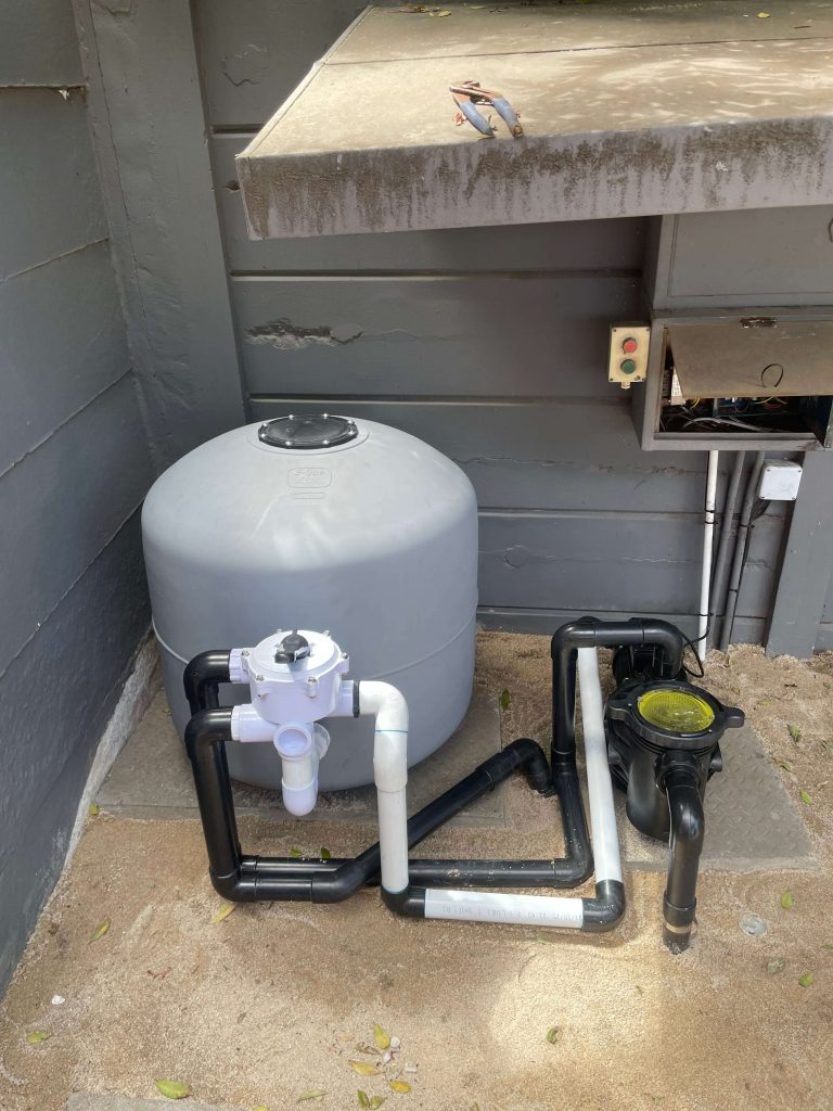Newly installed pool pump and sand filter system after professional replacement by Pools Reno in Cape Town