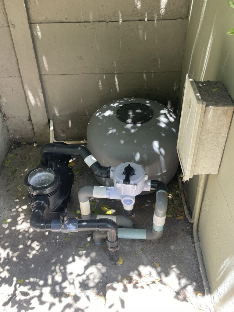 Newly installed pool pump and sand filter system after replacement by Pools Reno in Cape Town, delivering efficient water circulation, improved filtration, and reliable pool performance.