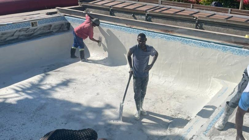 Swimming pool in Langebaan professionally resurfaced with marbelite to restore a smooth, durable finish by Pools Reno