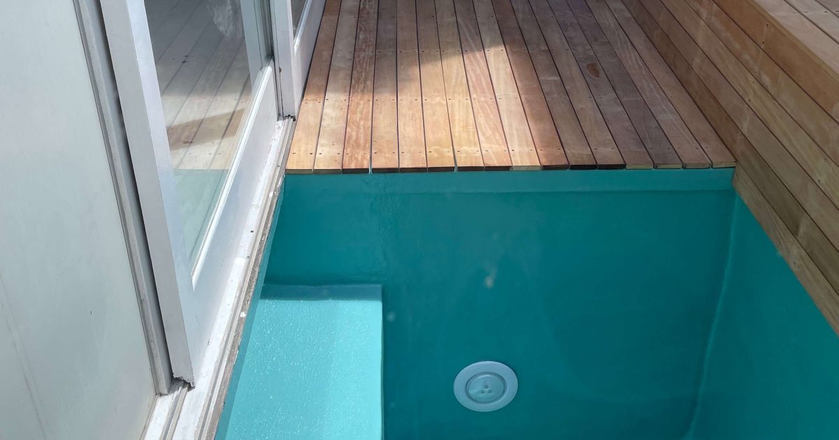 teal green fibreglass pool renovation Observatory Cape Town smooth modern finish