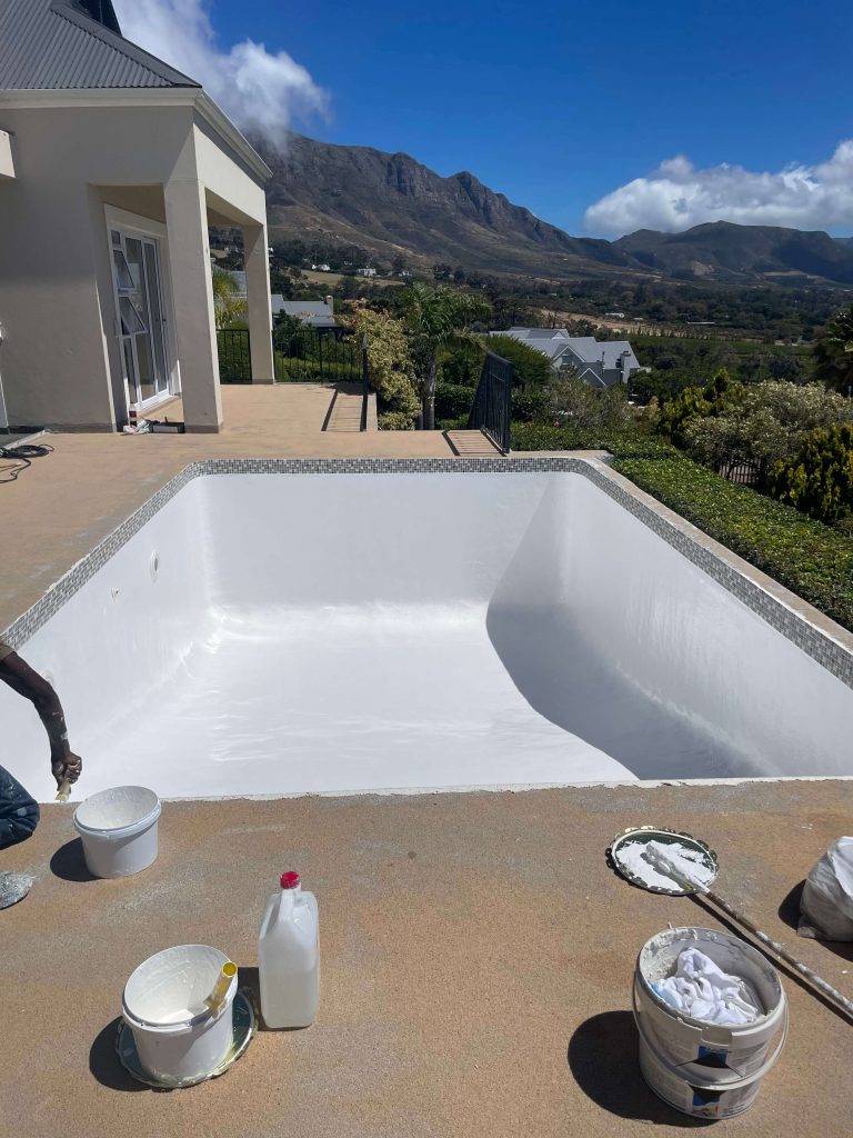 pool painting after fibreglass relining Tokai Cape Town smooth gelcoat application