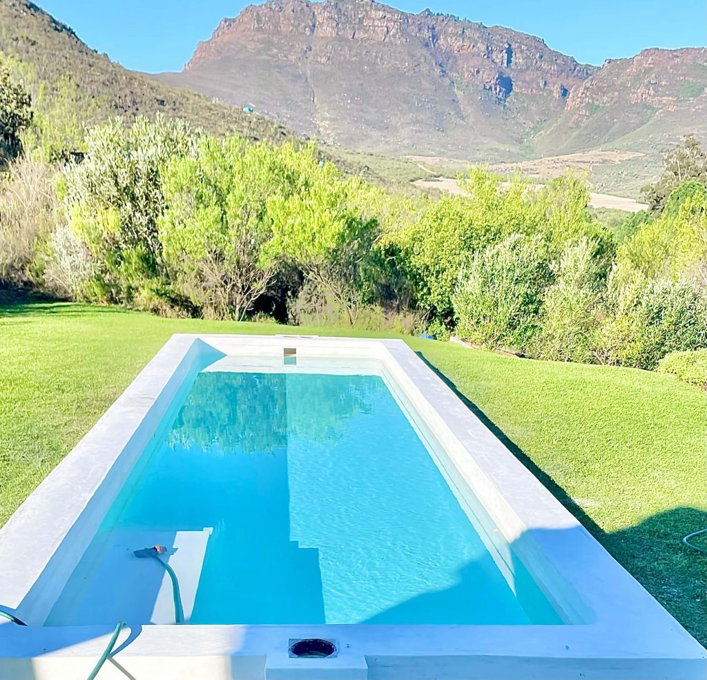 Freshly resurfaced marbelite swimming pool in Langebaan with smooth clean finish