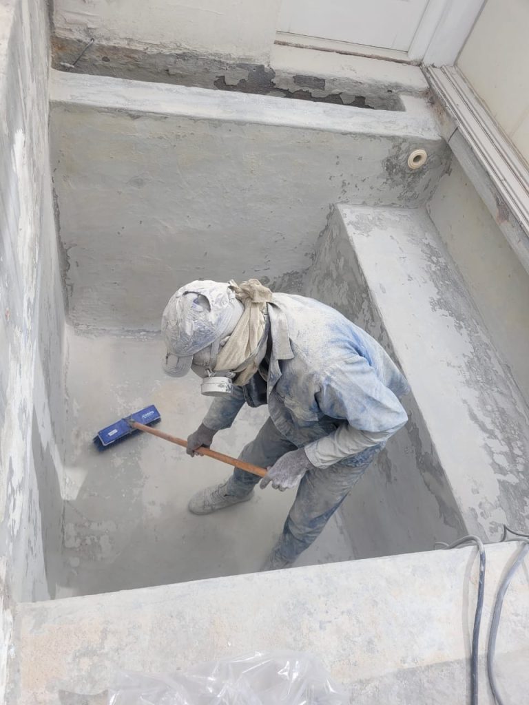 Fibreglass pool surface preparation before relining